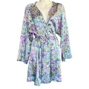 Victoria's Secret Satin Kimono Robe Long Sleeve Floral Lavender Women OS